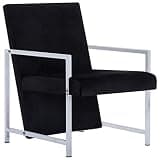 Modern Cube Armchair with Chrome Feet, Durable Wood Frame, Fixed Reclining Position, Ergonomic Design for Optimal Seating, Black Velvet Upholstery