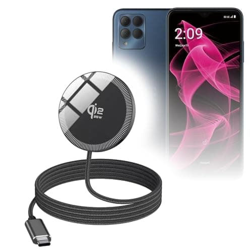 BoxWave Cables & Adapters Compatible with T-Mobile REVVL 6X Pro 5G - MagnetoDisc Qi2 Wireless Charger (25W), Circular Magnet Desktop Travel Disc - Jet Black