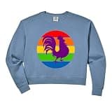 Womens Gay Pride Big Purple Cock Rooster Rainbow Flag Comfort Colors Crop Sweatshirt