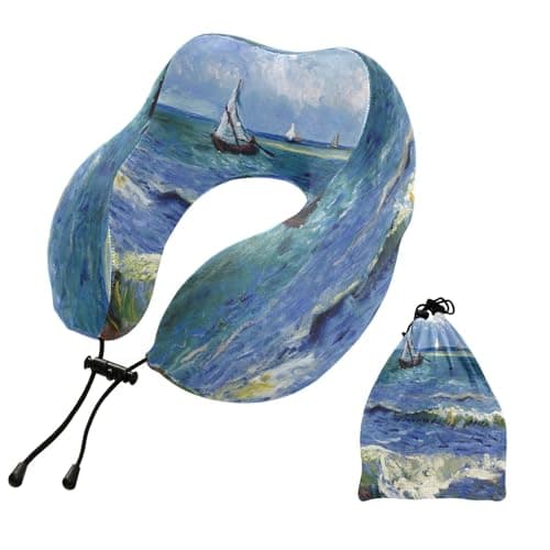AHOMY Travel Pillow Monet's Sea Sailboat Travel Neck Pillow for Napping, Office, Home Use, Washable Cover