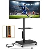 5Rcom Rolling TV Stand with Power Outlet for 32-60 inch TVs, Swivel and Height Adjustable Mobile TV Stand with Shelf, Strong TV Cart on Wheels up to 88 lbs for Living Room, Bedroom and Office (Black)