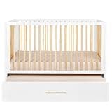 HushCrib Convertible Crib w/Trundle - Convert from Crib to Toddler Bed - Adjustable Baby Crib & Drawer, Baby Bed, White Crib