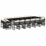 WRJENFSC 17-Piece Large Garden Dining Set, Black PE Rattan Outdoor Patio Furniture with Tempered Glass Table, 16 Chairs with Adjustable Armrests and Cushions for Backyard Terrace