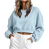 Cropped Sweatshirt for Womens Oversized Short Pullover Tops Light Blue