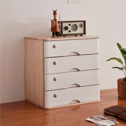 Jiiporegj Wooden Desktop Storage Box with Drawers - Sturdy File Cabinet Lockable Monitor Riser Chest of for Home/Office,a-4 Drawer(c,3 Drawer) A 4 Drawer