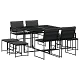 GHVBNMF 9 Piece Patio Dining Set with Cushions, Space Saving Outdoor Furniture Set for 8, Black Textilene Garden Table and Chairs with Tempered Glass Top for Backyard Deck Balcony