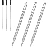 Cambond Metal Ballpoint Pens - Black Ink Fancy Pens for Wedding Guest Book Signing Journaling & Office, 1.0mm Medium Point Retractable Silver Pen Set for Gift, 3 Pens with 3 Refills (Silver)