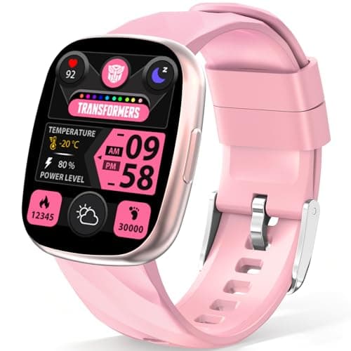 Transformers Kids Smart Watch-Officially Licensed,1.78" HD Touchscreen Fitness Tracker,Heart Rate & Sleep Monitor,IP68 Waterproof Activity Tracker,Pedometer,Gift for 5-16 Boys Girls,Pink