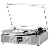 VinylsLink Vinyl Record Player Bluetooth Turntable with Speakers, 3-Speeds LP Player, Auto Stop, USB and TF Playback, USB Recording, FM Radio, LED Display, RCA Output, AUX Input, Headphone Jack
