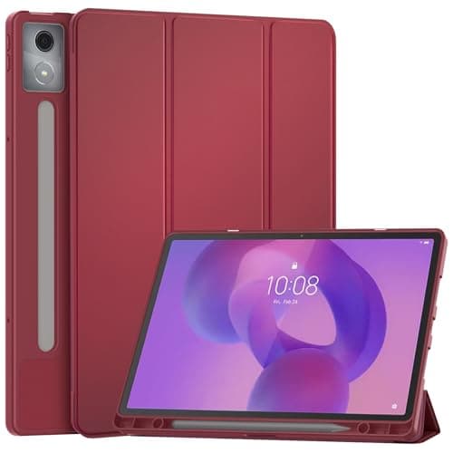 EasyAcc Case for Lenovo Idea Tab Pro 12.7 Inch 2025 with Pen Holder TB-373FU TB-375FC, Ultra Thin with Stand Function, Slim PU Leather Protective Case (Red Wine)