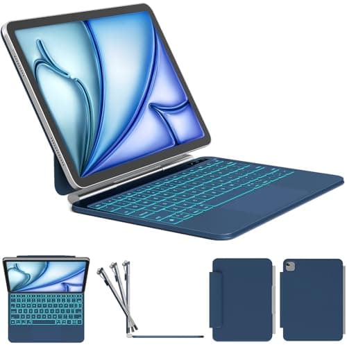 ZYNTHRALIX Keyboard Case for iPad Air 11-inch 2026 (M4/M3/M2) & iPad Pro 11 inch (4/3/2/1 Gen), Magic-Style Keyboard for iPad Air 5/4th, 11-Color Backlit, Smart Trackpad with Pencil Buckle, Steel Blue