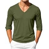 Men's Mesh V Neck Shirts Long Sleeve Slim Fit Breathable Comfy Blouse Lightweight Athletic Training Layering Tops Army Green