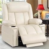 UOPYNE Triple Motor Large Power Lift Recliner Chair for Elderly, Infinite Position Electric Lay Flat Sofa with Massage and Heat, Comfortable Beige Recliner with Extended Footrest, Cup Holder