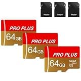 3 Pack TF Card 64GB with Adapter, High Speed Memory Card, UHS-I C10 A1 Memory TF Card for Tablet/Mobile Phone/Camera/Car Audio/Game Console (TF162 64GB-3 Pack)