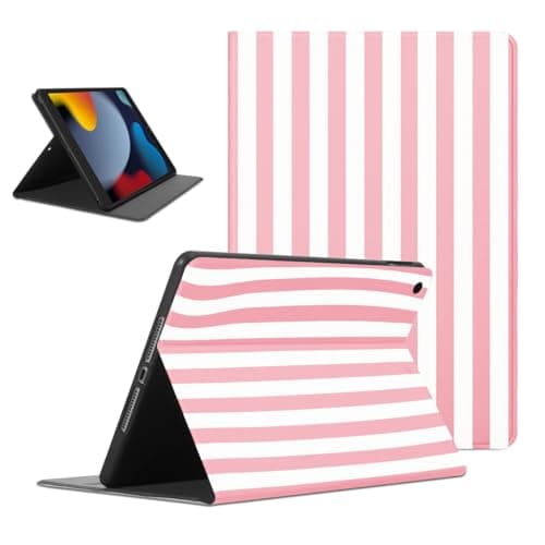Mrtponk Aesthetic Pink White Striped Print Tablet Case for iPad mini 3/2/1 7.9", Cute Girly Simple Pinstripe Geometric Vertical Line Slim Lightweight Trifold Stand with Soft TPU Cover for Girl Boy