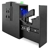 Biometric Pistol Gun Safe with Auto Sliding Door – 0.1s Quick Access Handgun Safe for Nightstand, Desk, Bedside, Truck – Fingerprint, PIN Code & Key Access Security Box