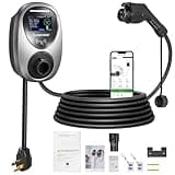 GROWNEER Level 2 EV Charger 48 Amp, 240V NEMA 14-50 Plug, 25FT Portable Electric Vehicle Charger with J1772 Connector & Tesla Adapter, LCD Display, Wall-Mounted Home EV Charging Station