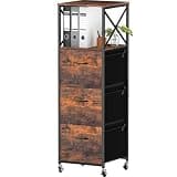 Vestibk 3 Drawers File Cabinet, Vertical Filing Cabinets for Home Office, Non-woven Fabric Drawer with Adjustable Hanging File Folders, A4/Letter Size, Open Shelf, Mobile Printer Stand, Rustic Brown