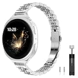 MoKo Slim Metal Band Compatible with Samsung Galaxy Watch 8 40mm 44mm/8 Classic 46mm, Thin Stainless Steel Replacement Strap for Women, Silver