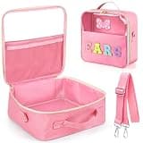 BOBOKA Letter Bow Mouse Ears Travel Case, Park Ears Headband Holder Hair Accessories Organizer Bag for Girls Women Kids Adults, Large Makeup Bag Snack Bags with Zipper for Travel Picnic (Pink)