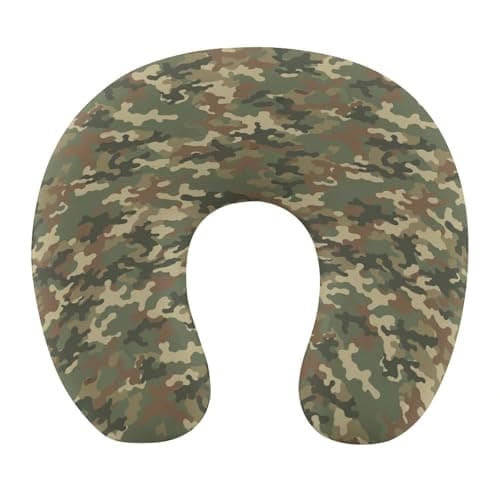 HEBVASS Men’s Comfort U-Shaped Neck Pillow Memory Foam Travel, Army Camouflage 3D Print U-Shape, Breathable Car Airplane Support