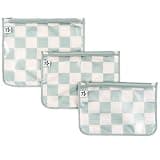 Tiny Twinkle Diaper Bag Organizing Pouches | 3 Pack Mess-Proof Clear Front Travel Organizer Bags & TSA Approved Toiletry Bag Set for Baby and Mom Essentials (Sage Checkers)