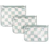 Tiny Twinkle Diaper Bag Organizing Pouches | 3 Pack Mess-Proof Clear Front Travel Organizer Bags & TSA Approved Toiletry Bag Set for Baby and Mom Essentials (Sage Checkers)