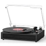 Bluetooth Turntable Vinyl Record Player, 3-Speed Record Player with Built-in Speakers,USB Recording, AUX in Auto Stop, Belt-Drive LP Player Black