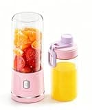 Portable Glass Personal Blender, 450ml USB-C Rechargeable Mini Smoothie Mixer with Flip Travel Lid, Cordless Small Blender for Shakes Ice Slush Baby Food Gym Dorm Camping, Pink Mint Green Cream White