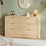 Decofy Fluted Drawers Dresser for Bedroom, Wood Dressers with Gold Handles, Modern Dressers with Wave Texture, Large Storage Chest of Drawers, Bedroom Dresser Organizer 55'' & 6 Drawers (Natural Oak)
