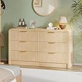 Decofy Fluted Drawers Dresser for Bedroom, Wood Dressers with Gold Handles, Modern Dressers with Wave Texture, Large Storage Chest of Drawers, Bedroom Dresser Organizer 55'' & 6 Drawers (Natural Oak)