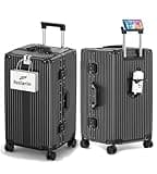 feilario 29in Super Large Captain Aluminum Frame Hardside Spinner Wheels Luggage, Removable Wheels Zipperless Checked Suitcase with Cup Holder/Phone Holder (Jet Black,29in)