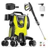 Yeryork Pressure Washer, 3000 PSI Power Washer with 4 Lockable Wheels, Stainless Steel Lance, 4 Quick Connect Nozzles, 500ml Foam Cannon for Car/Decks/Driveways/Patios (Fluorescent Green)