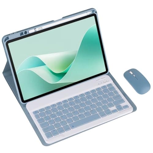 Magnetic Detachable Wireless Keyboard & Mouse Combo with Built in Pen Holder Leather Cover for Huawei MatePad 11.5-inch (2024) Tablet Keyboard Case (Blue,Normal and Mouse)