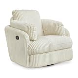 Signature Design by Ashley Tie-Breaker Cozy Contemporary Manual Press-Back Swivel Glider Rocker Recliner with 2 Bolster Pillows and Hidden Storage, White
