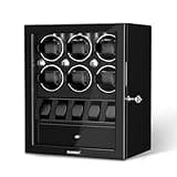 DUKWIN Watch Winder for 6 Automatic Watches,Lockable Watch Winders with Watch and Jewelry Storages, Super Quiet Mabuchi Motor with High-Gloss Piano Lacquer Finish,Built-in Illumination-Black