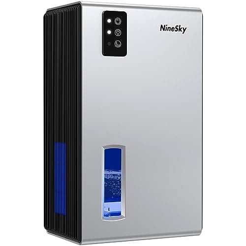 NineSky Dehumidifiers for Home, 1000 Sq.Ft Dehumidifier with 95oz Water Tank, Quiet Dehumidifier for Basement Bathroom Bedroom with 7-Color Ambient Light & Auto Shut Off, Sliver