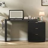 2-in-1 Vanity Desk with Lighted Flip Top Mirror, 47'' Makeup Vanity with Power Outlet & Hidden Storage, 3 Fluted Drawers and 4 Jewelry Trays, Dimmable 3 LED Lighting, Vanity Table for Bedroom, Black