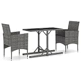 GHVBNMF 3 Piece Patio Dining Set, Grey Poly Rattan Outdoor Furniture with Rectangular Table and 2 Chairs, Wicker Bistro Set with Soft Cushions for Small Spaces and Balcony