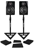 Rockville APM6D v2 Bundle: 6.5 in 400W Peak 100W RMS Active Powered Studio Monitor Speakers, RVSM1 Pair Near-Field Stands, RRS190S Foam Isolation Pads, USB, Bluetooth 5.3, 3 Items