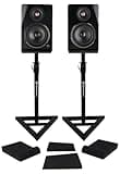 Rockville APM6D v2 Bundle: 6.5 in 400W Peak 100W RMS Active Powered Studio Monitor Speakers, RVSM1 Pair Near-Field Stands, RRS190S Foam Isolation Pads, USB, Bluetooth 5.3, 3 Items