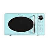 Nostalgia Retro Microwave Oven - 0.7 Cu Ft, 700-Watt Countertop Size with Glass Turntable, Child Safety Lock, 8 Auto-Cook Programs, Digital Clock - Aqua