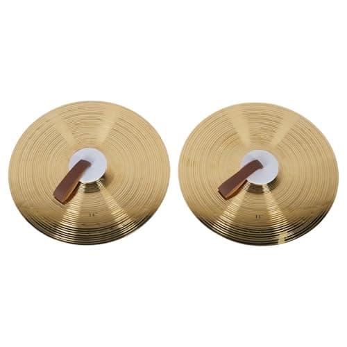 1 Pair Drum Cymbal 14 Inch Alloy Cymbals Hand Percussion Cymbals with Finger Leather Straps for Drum Beginners and Professionals
