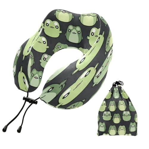 Bulletgxll Kawaii Frogs Travel Pillow Memory Foam Neck Pillow Soft Head Support Pillow for Airplane Car Office Home Rest