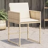 DXKDUSOKJ 4 Pcs Patio Chairs with Cushions, Beige Poly Rattan Outdoor Chairs with Flap Backrest, Removable Washable Cushion Covers, Powder-Coated Steel Frame for Garden