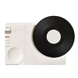 Omquot Vintage BT Speaker, Retro Turntable, Wireless Miniature Speaker with Clock for Home, Office, 21.8 x 15.7 x 4.8 cm (White)