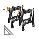 Worx WX065.3 Clamping Sawhorses with Bar Clamps and 7 Inch Metal Triangle Ruler