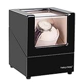 TRIPLE TREE Single Watch Winder for Automatic Watches, with Super Quiet Motor, 4 Rotation Mode Setting, Flexible Plush Pillow Fit Lady and Man Watches, Piano Black Exterior