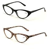 V.W.E. 2 Pairs Deluxe Female Cateye Vintage Reading Glasses Women Readers (1 Black 1 Tortoise, 2.50)