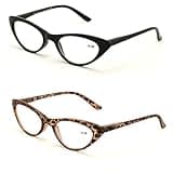 V.W.E. 2 Pairs Deluxe Female Cateye Vintage Reading Glasses Women Readers (1 Black 1 Tortoise, 2.50)